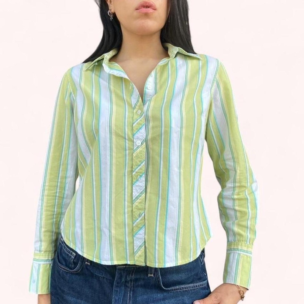 Vintage Y2K Striped Button Up Top 2000s Preppy Cotton Top